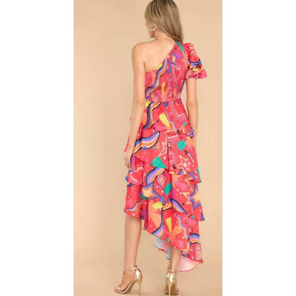 Alden Adair NWT COLLINS HOT PINK STARGAZING MIDI DRESS Large $392 - Picture 3 of 12